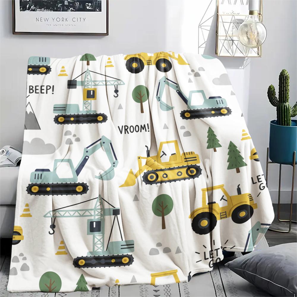 1Pc Cute Vehicle Print Flannel Blanket, High Quality Comfortable for All Seasons, Home Decor, Warmth and Comfort, Perfect for Christmas Gifts W45