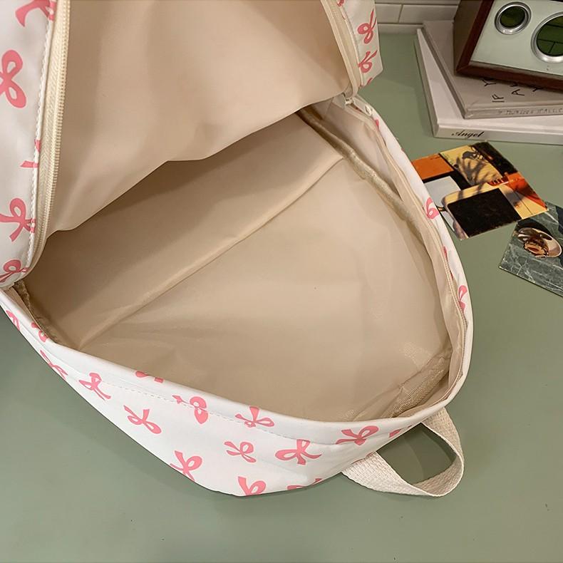 Schoolbag1011 New Fresh Printed Bow Junior High School University Schoolbag Campus Schoolbag Floral Versatile Casual Backpack