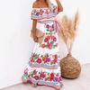 Women Dress Floral Print Off Shoulder Temperament Strapless Slim-fitting Sundress for Party