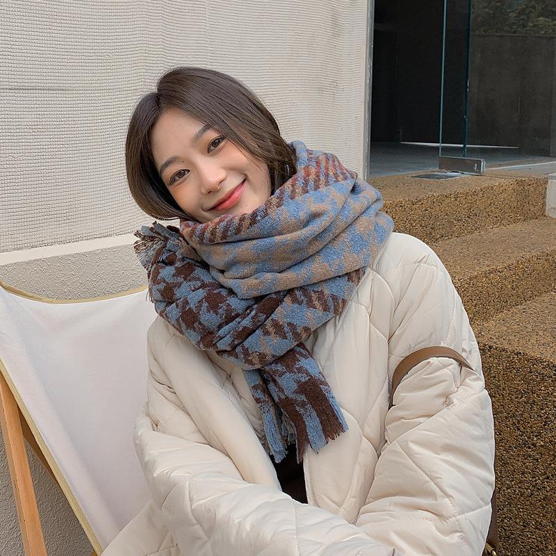 Houndstooth Plaid Ins Scarf Women's Autumn and Winter New Korean Version Versatile Student Shawl Warm Scarf Men's Trend