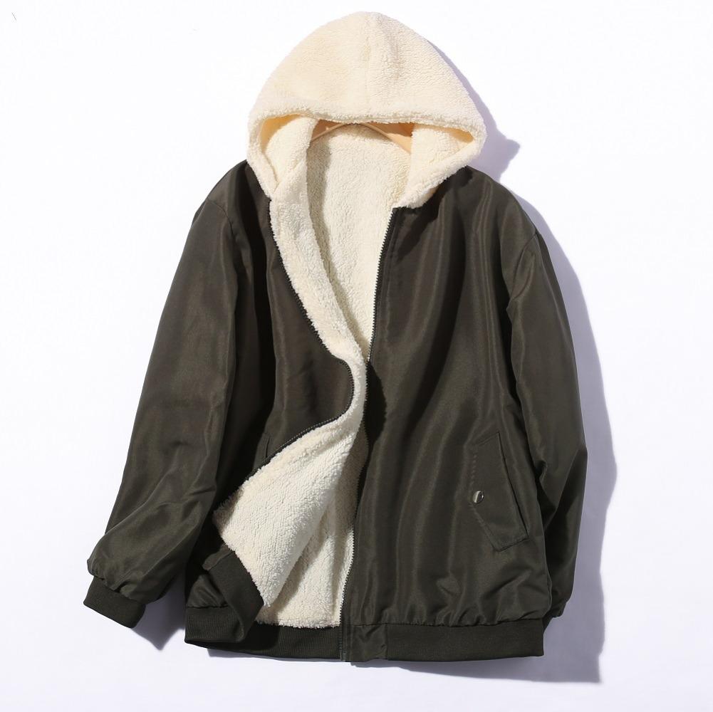 

Утолщенная двусторонняя куртка из хлопка с овчиной Корея Пуховик женский зимний на молнии с капюшоном XL темно-зеленого