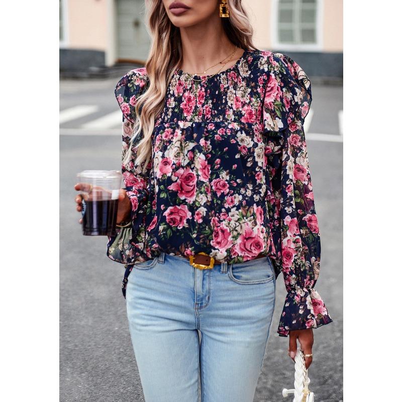 Printed Shirt Female Temperament Long-sleeved Shirt Blouse