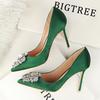 Bigtree Štrasové dámské boty Jemný podpatek 10 cm vysoký podpatek Sexy Tenké Mělké Ústa Špičaté Lesklé Štrasové přezka Samostatná obuv