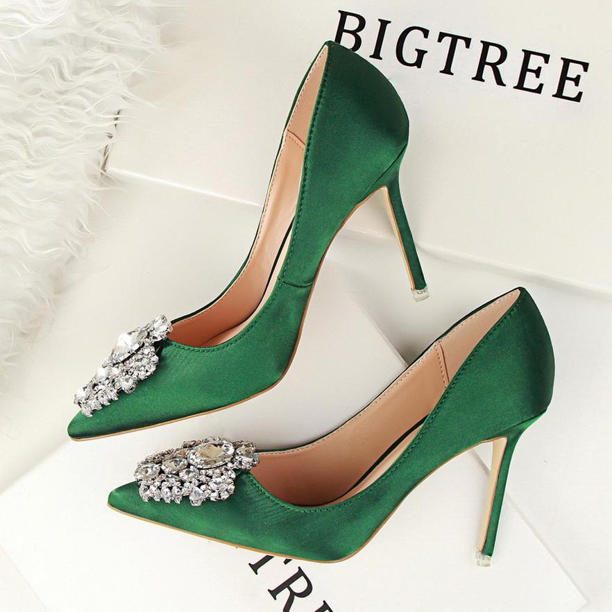 Bigtree Štrasové dámské boty Jemný podpatek 10 cm vysoký podpatek Sexy Tenké Mělké Ústa Špičaté Lesklé Štrasové přezka Samostatná obuv