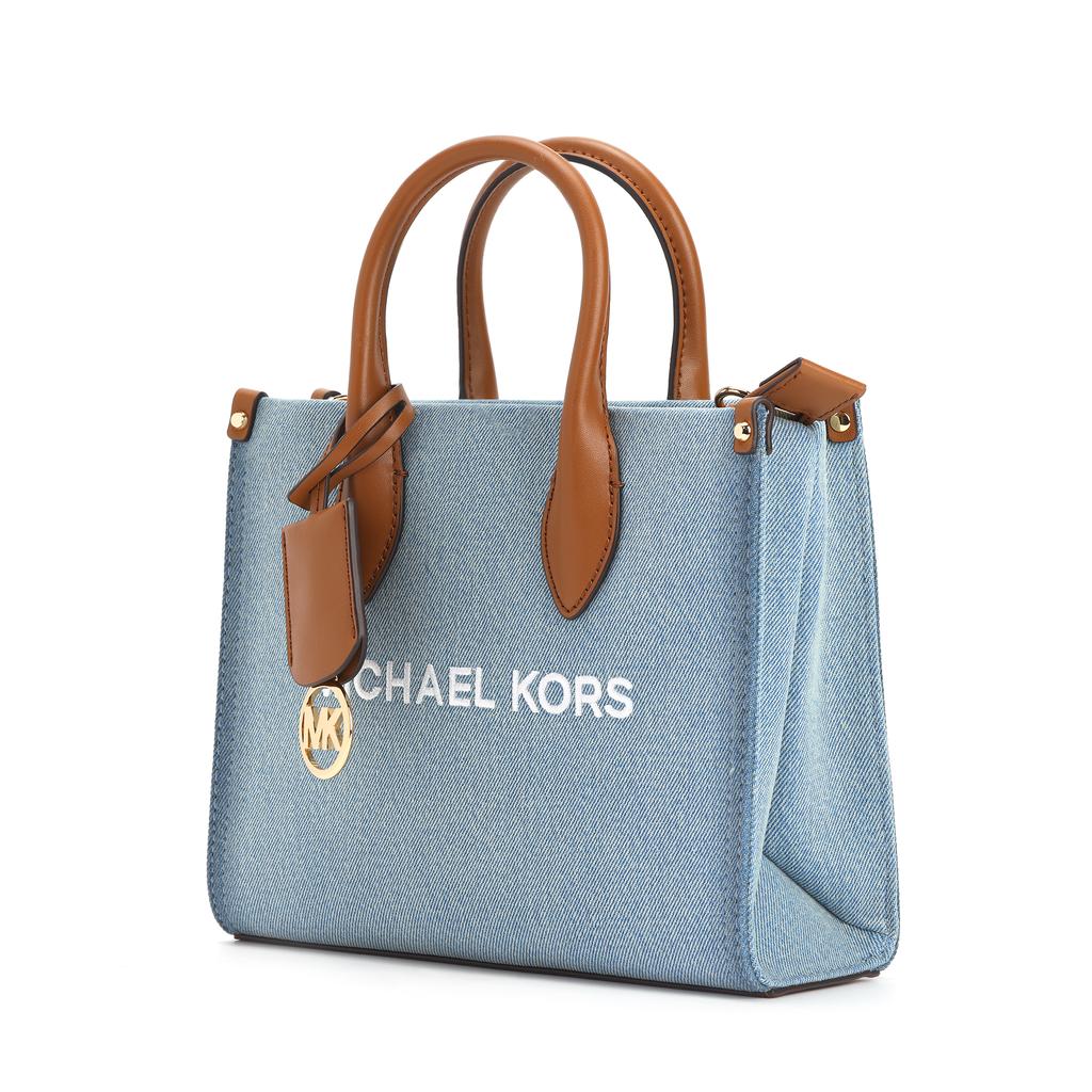 Michael Kors MK Mirella Logo Hardware Ritsvak Katoen Denim Tote Tas Dames tote bags Lichtblauw 35F3G7ZC5C-DENIM