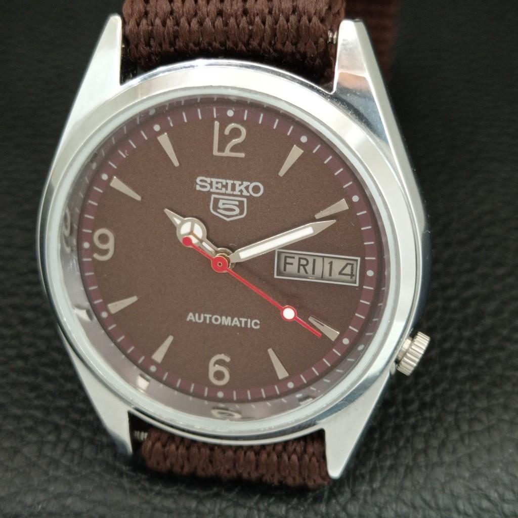 VINTAGE REFURBISHED SEIKO 5 AUTOMATIC JAPAN MENS BROWN DIAL WATCH a445850-1