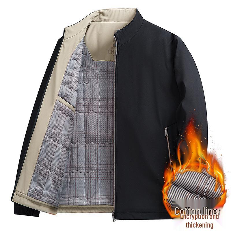 Men's Winter Cotton Jacket: Thickened, Stand Collar, Business Casual, Middle-Aged Dad's Outerwear.