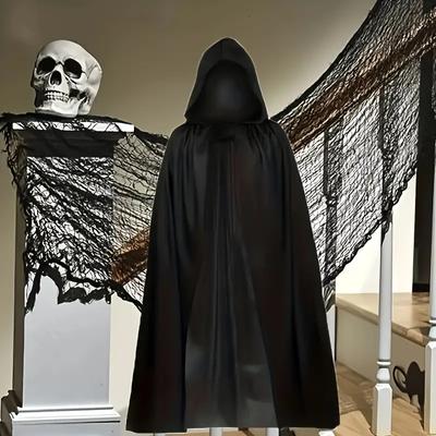 Pelerină Halloween Moale Unisex cu Glugă Robă Neagră Vrăjitoare Pelerină Lungă Costum Cosplay Recuzită Articole de Performanță pentru Petrecere Decorațiune de Sărbătoare
