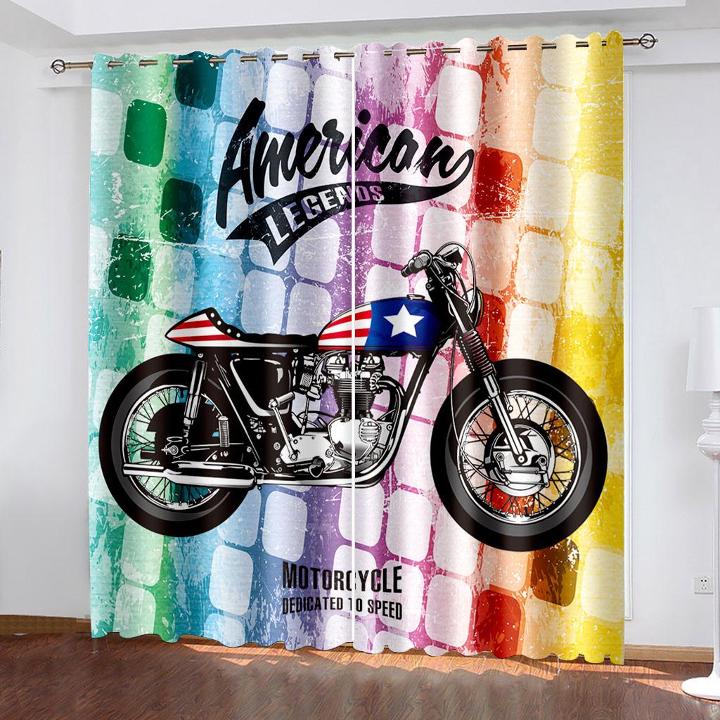 Hand-painted Motorcycle Printing Woven Curtains Two Independent Curtains On The Left and Right Blackout Curtains for Bedrooms