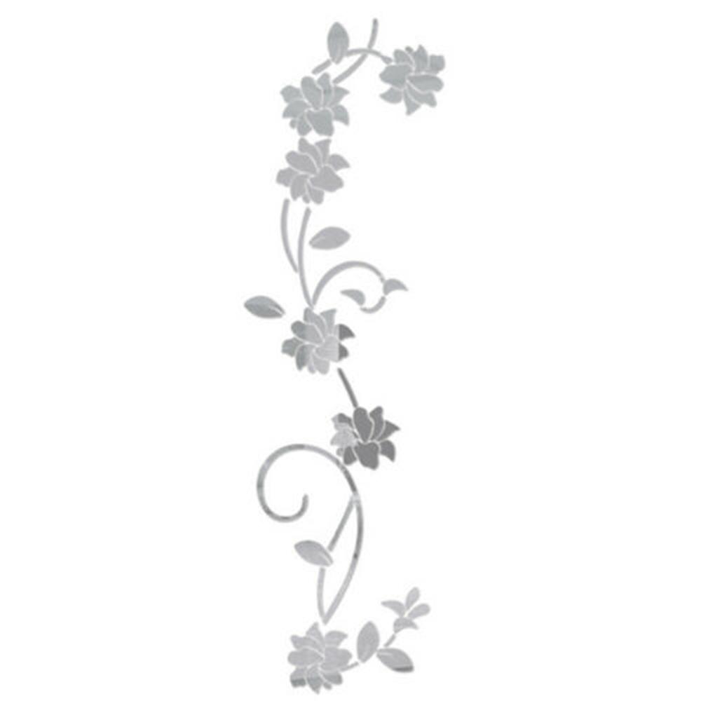 

1PC Removable 3D Hanafuji Mirror Wall Stickers Acrylic Flower Shape Self-adhesive Mural Decals Home Room Decor Supplies 300mm x 1000mm срібний