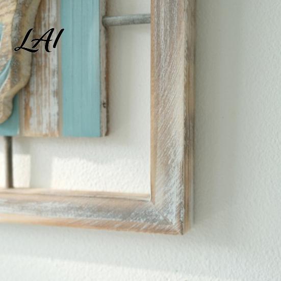 Nordic Style Hanging Decor 3D Conch/Starfish/Shell Wooden Frame Wall Art Distressed Coastal Decoration Small Beach House Ornaments Ocean Inspired