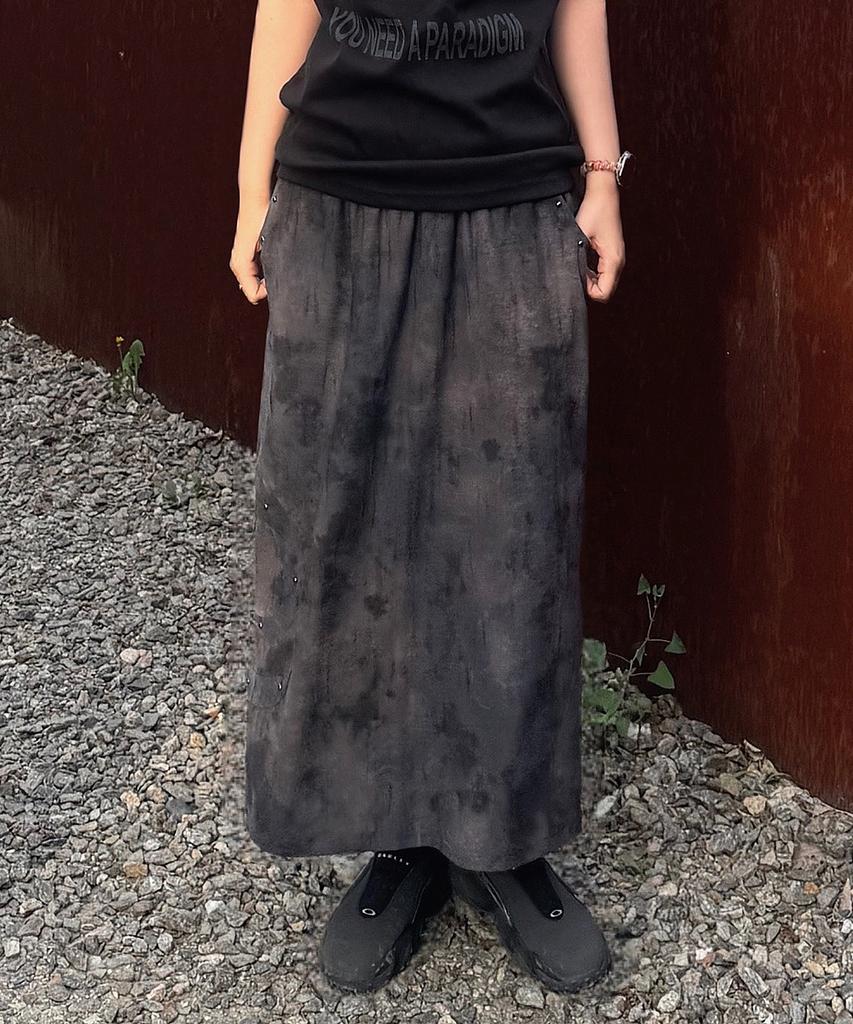 PLASMA SPHERE Tornado Check Studded Sweat Maxi Skirt_2 Colors