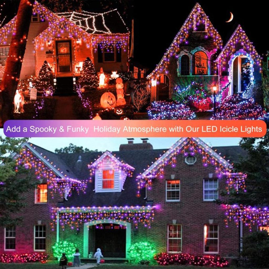 3.5M 105LED IJspegel String Feestverlichting Buiten Oranje+Paars Guirlande Voor Halloween Nieuwjaarsfeest Bruiloft Tuin Terras Decoratie