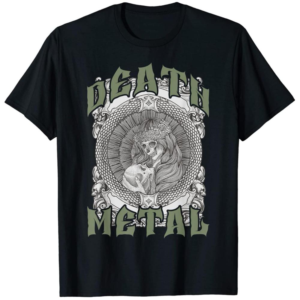 Men's Gothic Heavy Metal Tee Black with Green Death Metal Design Comfortable Shirt for Concerts