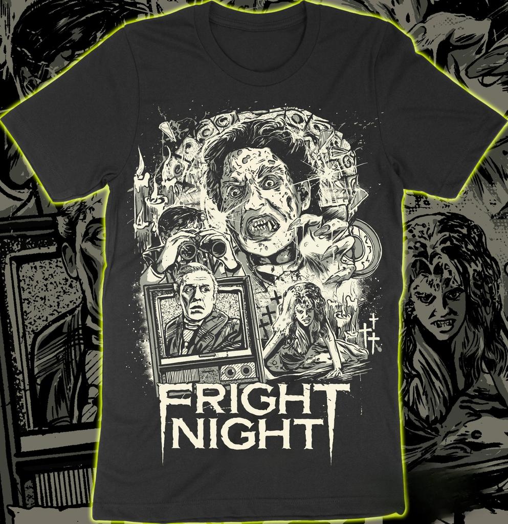 Fright Night Retro 80s Vampire Horror Movie Graphic T-Shirt Men Women Monochrome Art Casual Str