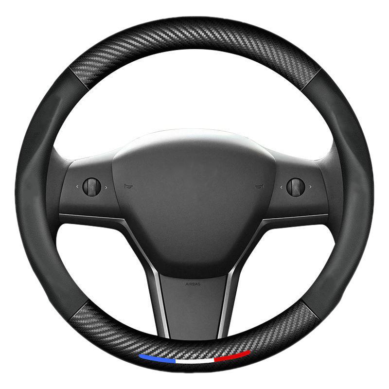 For Tesla Model 3 Model Y Model X Model S Car Carbon Fiber Leather Steering Wheel Cover Interior Decorative Accessories Non Slip sw2