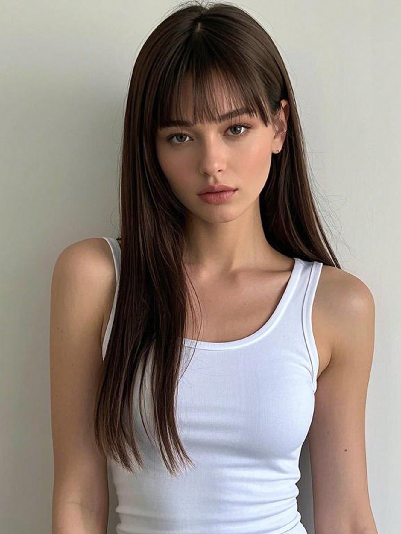 

Носит длинный прямой парик с челкой и коричневый синтетический парик, подходящий для повседневного ношения женщинами и для работы в офисе.