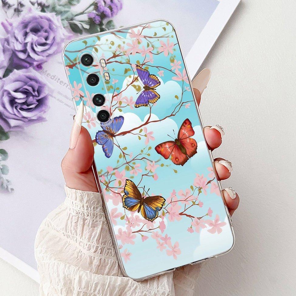 Clear For Xiaomi Mi Note 10 Lite Case Cover Luxury Butterfly Love Fashion Flowers Cool Lion Funny Painted 6.47''