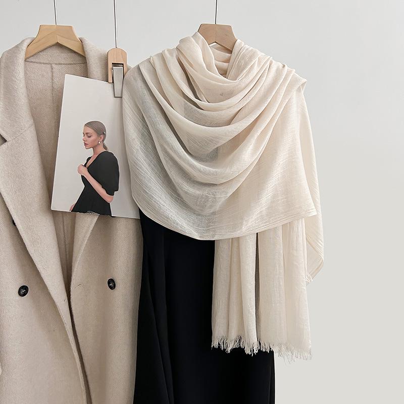 Artistic Cotton and Linen Scarf - Solid Color, Japanese & Korean Style, Women's Shawl for Air-Conditioned Rooms, Outerwear, Sun Protection