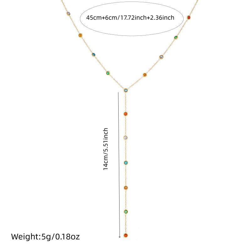 Gold Plated Multi Color Station Necklace Y Drop Lariat Fashion Jewelry for Women
