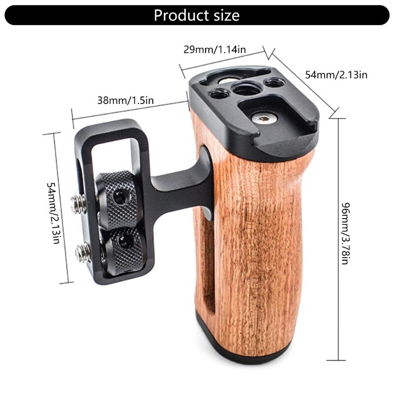 Ergonomic Wood Handgrip Cold Shoe Extension Handle for Camera Stabilization and Fill Light Accessory Mounting