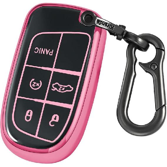 for Jeep Key Fob Cover with keychian,TPU Protection Key Case Compatible with RAM Grand Cherokee Renegade Chrysler Durango Journey Smart Remote