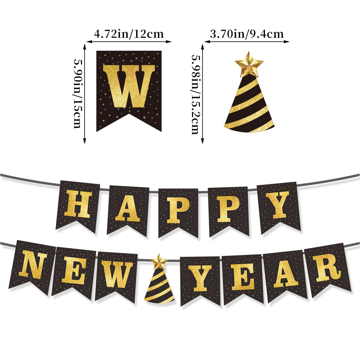 

Black Gold Happy New Year Banner New Year S Eve Party Arrangement Fireworks Cheers Banner Latte Custom New Year s hat flag