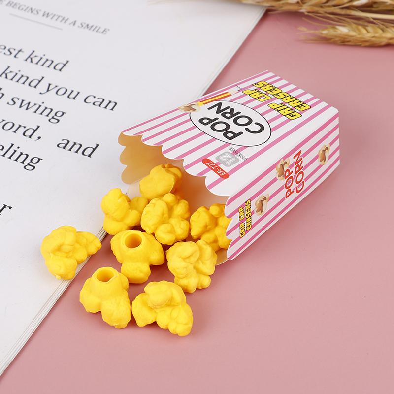 Kids Cartoon Popcorn Pencil Eraser 1Pack Novelty Stationery Student Prize Eraser For Girls School Daily Use