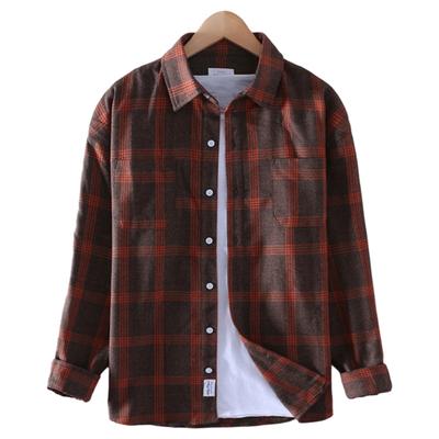 Chemise à carreaux décontractée pour hommes, col rabattu, fermeture à boutons, coupe régulière, doux, sweat-shirt à manches longues, vêtements pour hommes, printemps-automne