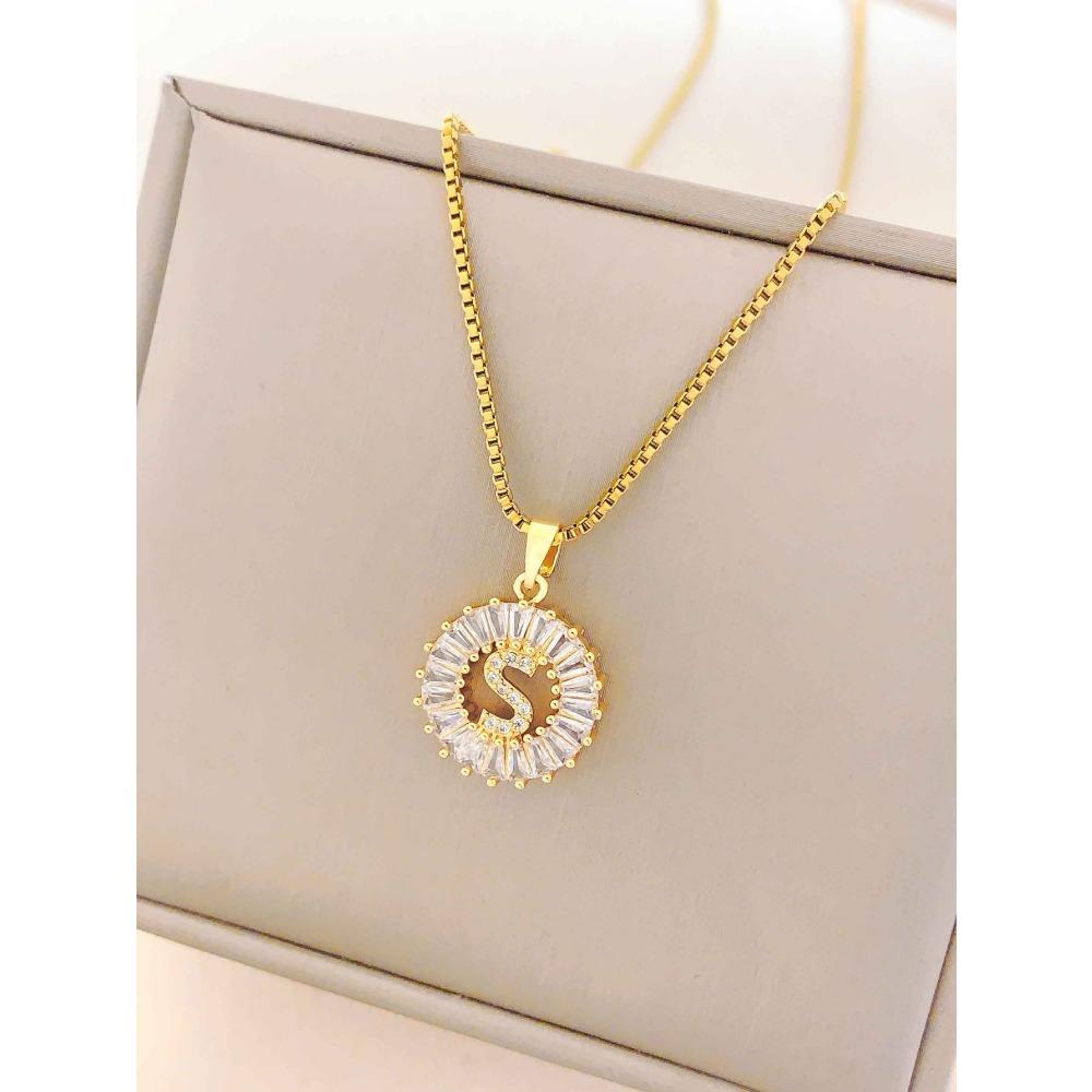 Necklace Does Not Fade, Women's Summer Square Circle Letter Necklace, Titanium Steel Necklace, Versatile High-end Clavicle Chain