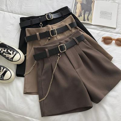 Sommer-Anzug-Shorts für Frauen, die eine koreanische Version einer dünnen, hoch taillierten A-Linien-Hose mit weitem Bein und lässigen Hosen mit Gürteln tragen