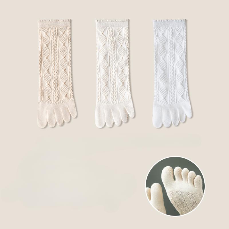 3 Paar Sommer Netz Zehensocken Damen Bestickt Floral Fünf-Zehen-Socken Hochwertige Baumwolle Sportsocken