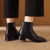 2025 Women's Soft Leather Mid-Heel Square Toe Boots with Velvet Lining for Autumn and Winter