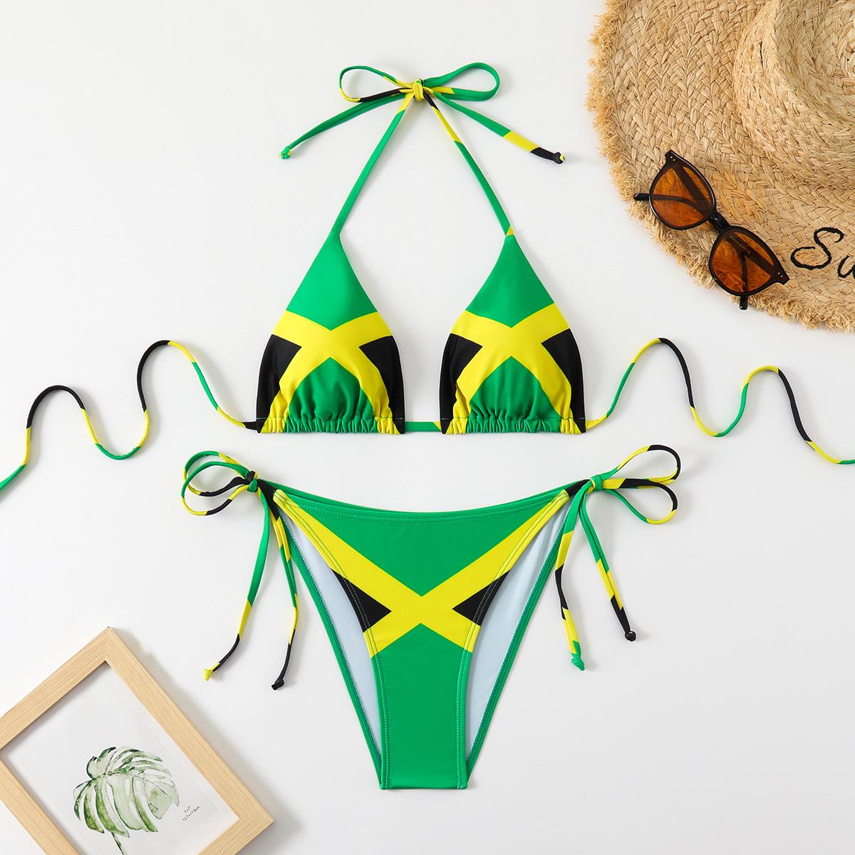 

Green Print Multi-String Halter Tie Sexy Bikini Swimsuit Small цветочный