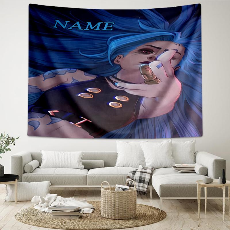 Custom Name Jinx Print Tapestry, Backdrop, Easy Setup, Ideal for Bedroom, Office & Living Room, with Aesthetic Wall Hanging Decor.