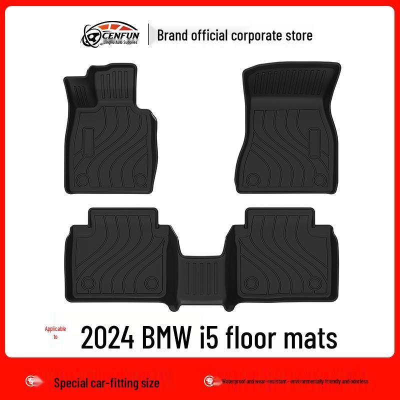 BMW I5 Eco-Friendly TPE Floor Mats & Trunk Mat - Odorless, Wear-Resistant, Waterproof, Carbon Fiber Pattern