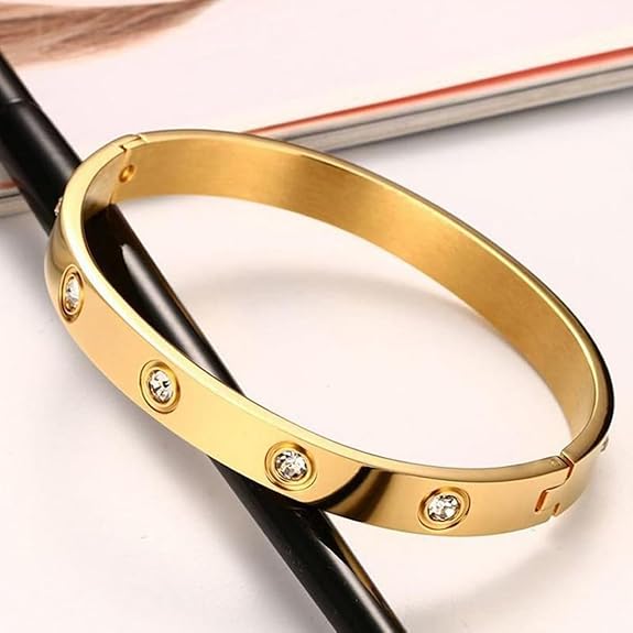 8K Gold Plated Stainless Steel Openable Crystal Cuff Bangle Bracelet for Mother Sister Wife Girlfriend