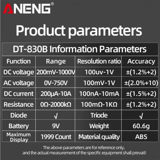 ANENG DT830B Digital Multimeter + BT167 Battery Tester Combo 1999 Counts AC DC Voltage Current Resistance Tester Tool Set