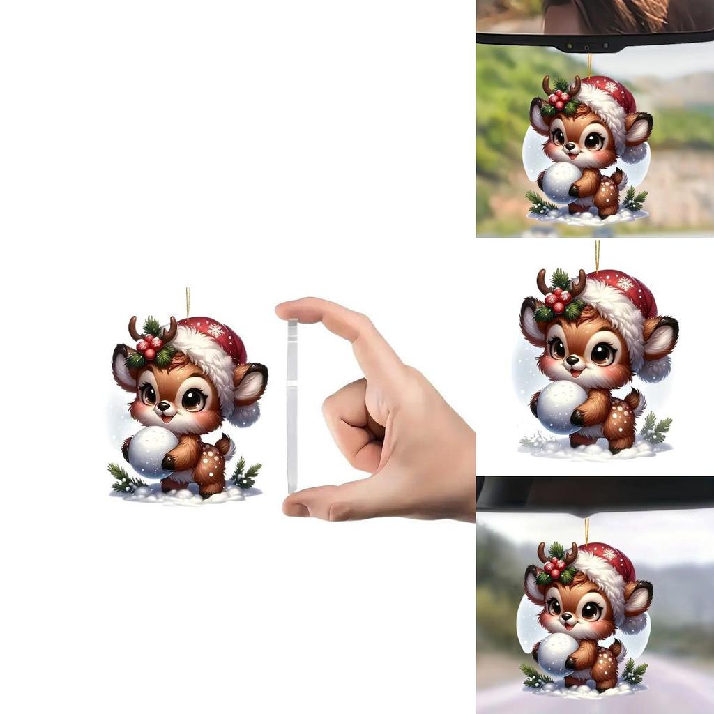 Christmas Reindeer Car Mirror Ornament With Acrylic Cartoon Design For Festive Decor