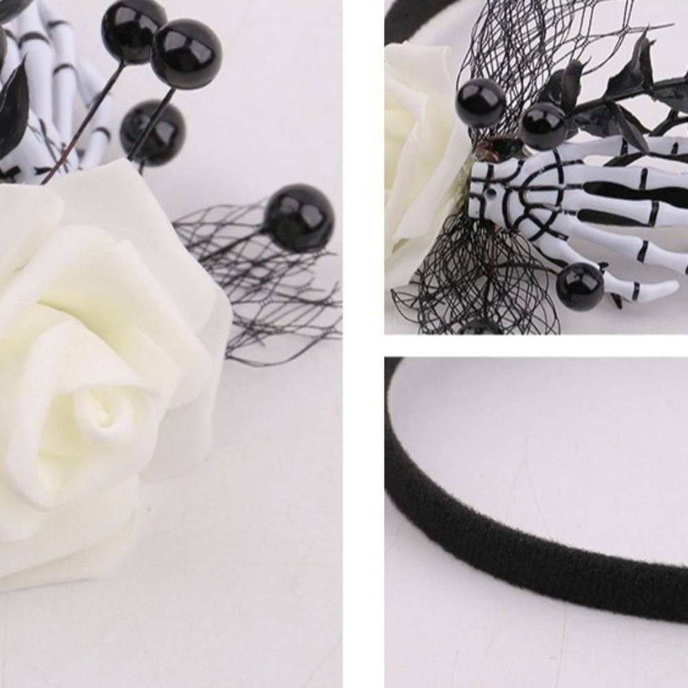 Rose Flower Halloween Headband Skull Halloween Flower Crown Branch Hair Hoop Halloween Decor Gifts