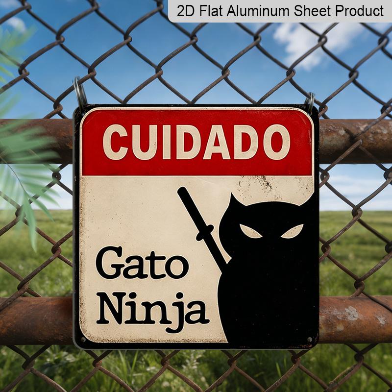 

2D Flat, 1pc Vintage Aluminium Metal Sign, Outdoor Decorative Wall Sign, Retro Tin Sign Style, Funny Cat Theme, Warning Ninja Cat , Home Wall Decor 20*20cm