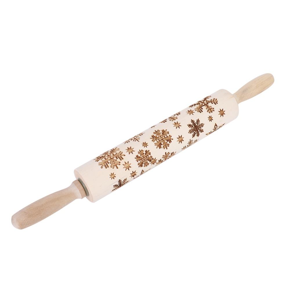 Wooden Embossed Rolling Pin Snowflake Pattern Cookie Rolling Pin Kitchen Decor