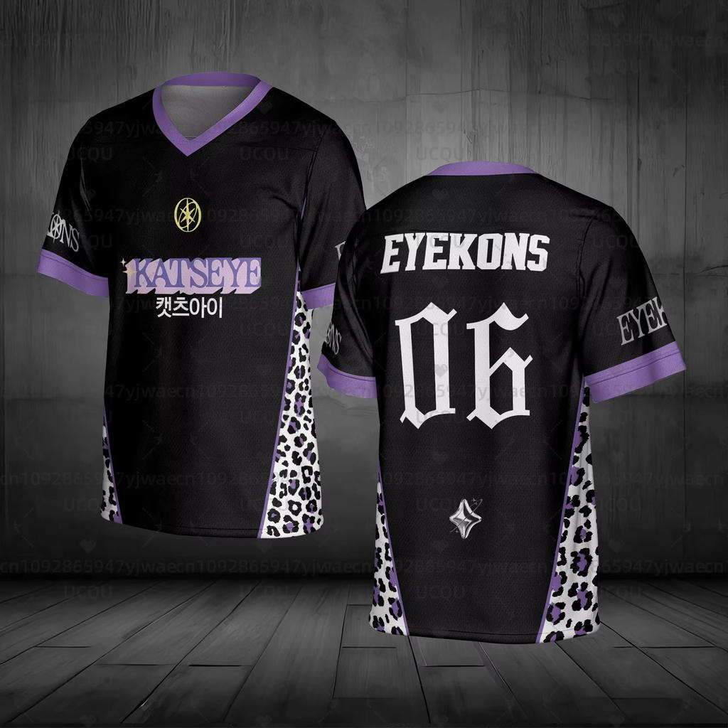 Camiseta Casual Deportiva para Hombre, Mujer, Niños, Chica, Camiseta para Deportes al Aire Libre, Tops Katseye Kpop Cuello en V Camiseta Gráfica con Estampado 3D