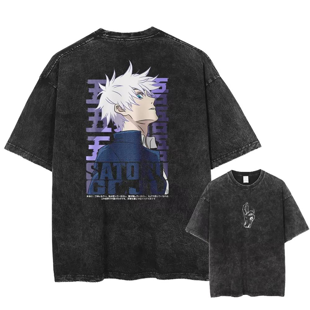 Anime Jujutsu Kaisen Nanami Kento Bedrucktes T-Shirt für Herren und Damen Gewaschenes T-Shirt Hohe Qualität Vintage Baumwoll-T-Shirt