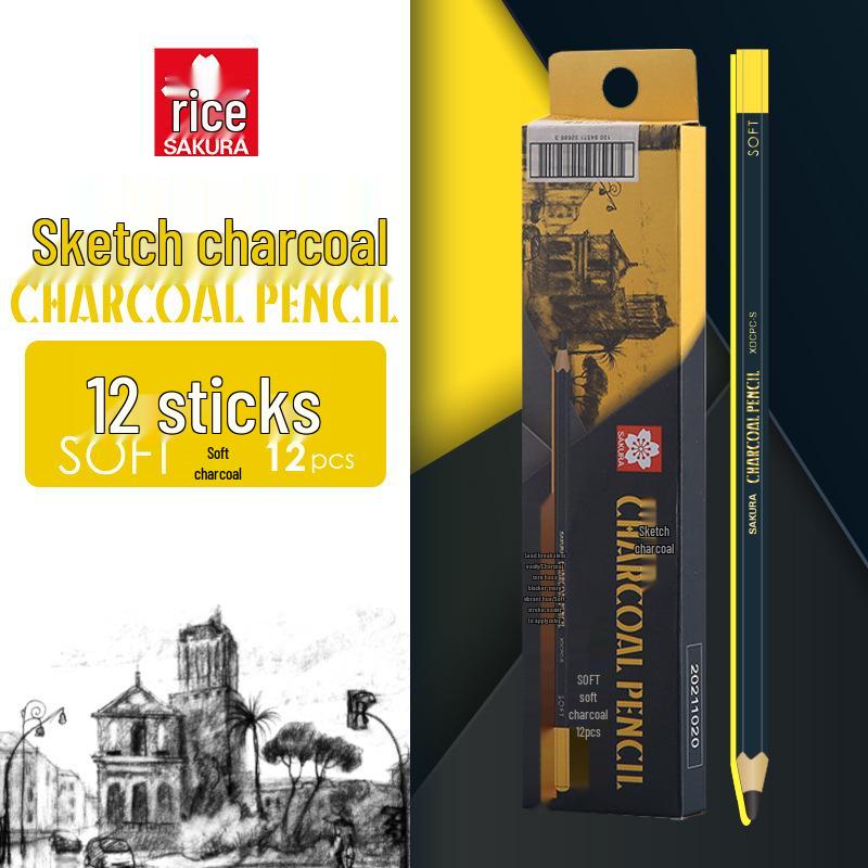 Cherry Blossom Charcoal Pencil Set - Soft, Medium, Hard for Quick Sketching & Professional Art