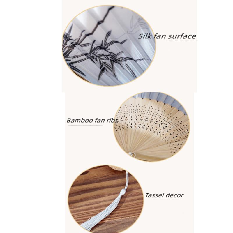 Bamboo Folding Fan Silk Chinese Fan Hand Women Black Fan Summer Female Dance Home Decoration Party Gift Home Ornament Fan Black