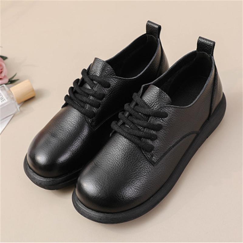 Retro Oxford Sneaker Woman Cow Leather Shoes For Women 2026 Vintage Lace Up Mom Genuine Leather Sport Shoes Soft Flat Moccasins