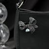Black Diamond Bow Pearl Brooch Women, Creative Design Sense Fashion Suit Jacket Cardigan Pin
