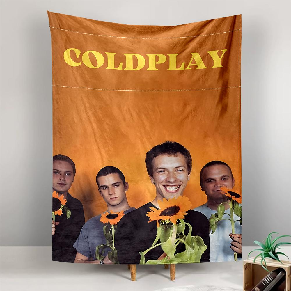 Vertical Tapestry Coldplay Band Sunflowers Orange Early Era Wall Hanging Tapestry for Dorm Bedroom Gift