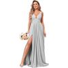 Evening dress   summer new deep V-neck split fork long chiffon bridesmaid pleated formal ball dress